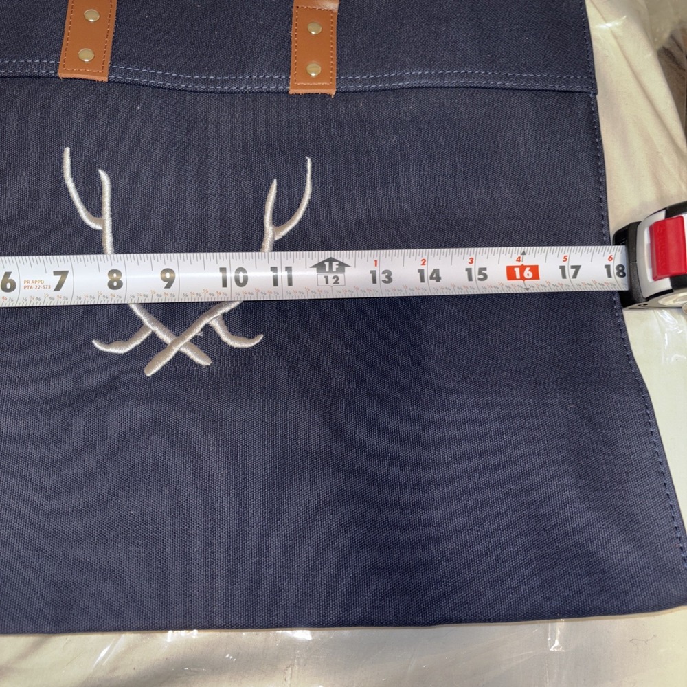 Ballard Designs‎ Stag Antler Navy Blue Canvas Bag Purse Tote New Medium - Picture 8 of 9